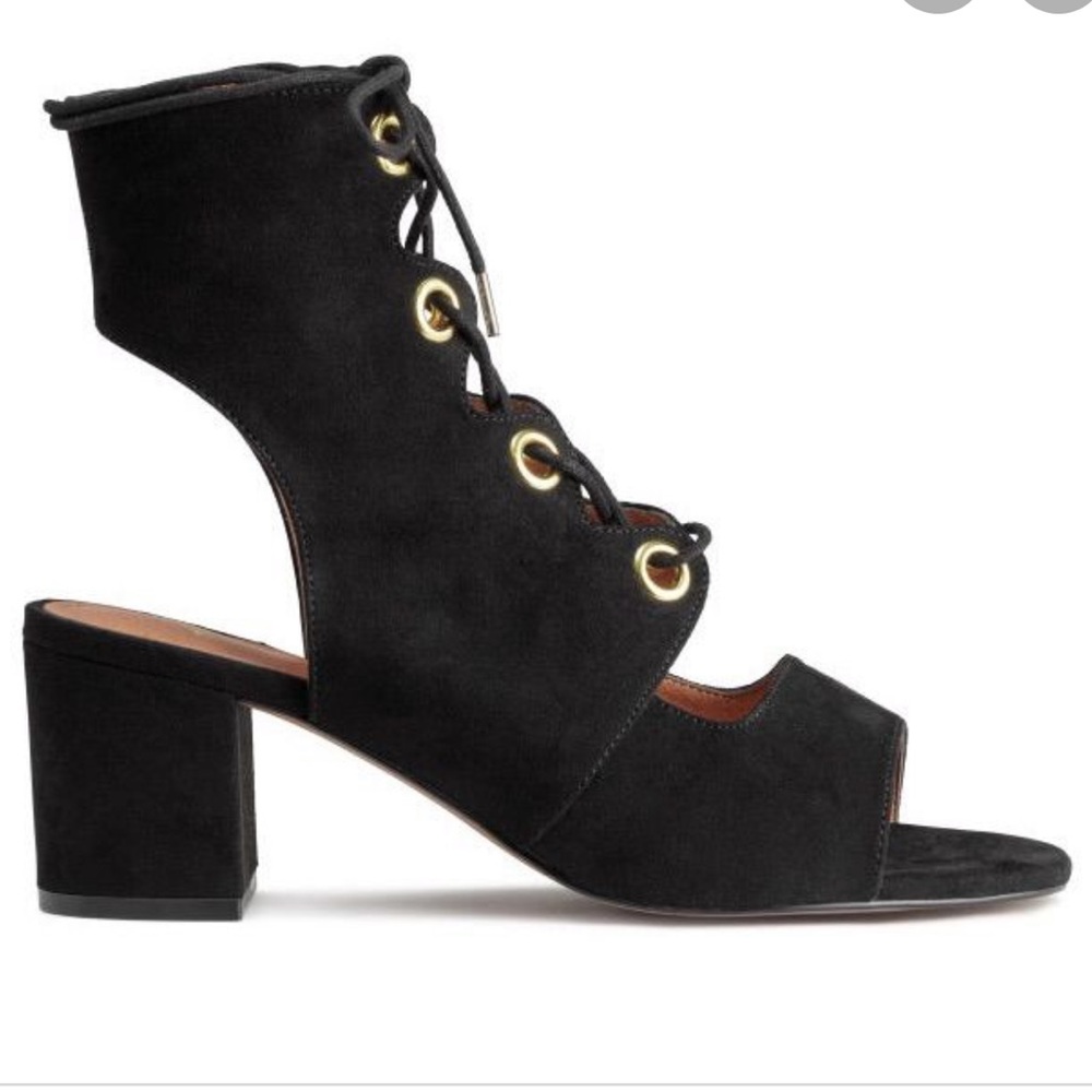 H&M Heeled Lace Up Suede Sandals